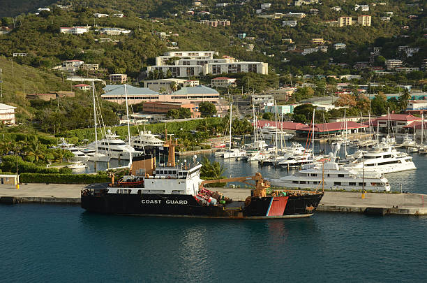 istock Coast Guard ship near island 496401691