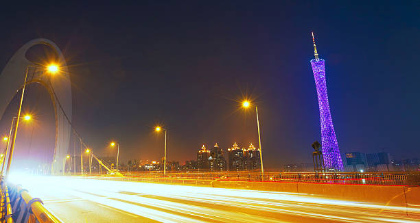 Guangzhou traffic night stock photo