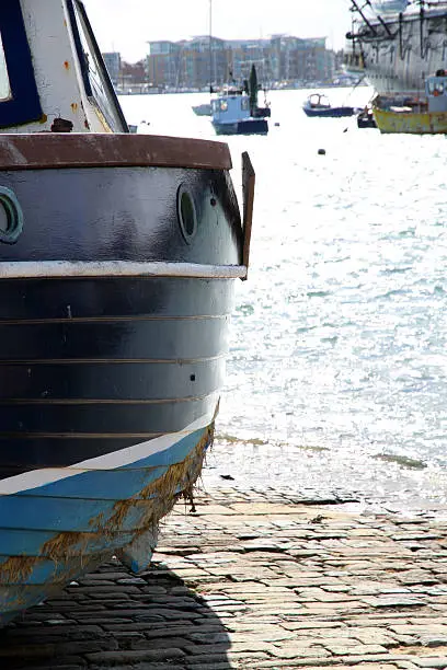 A dry docked boat in Portsmouth. 