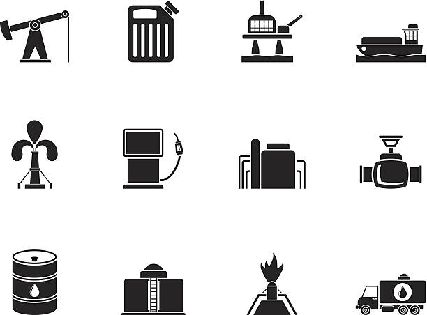 ilustrações de stock, clip art, desenhos animados e ícones de silhueta de ícones da indústria de óleo e gasolina - oil drum barrel fuel storage tank container