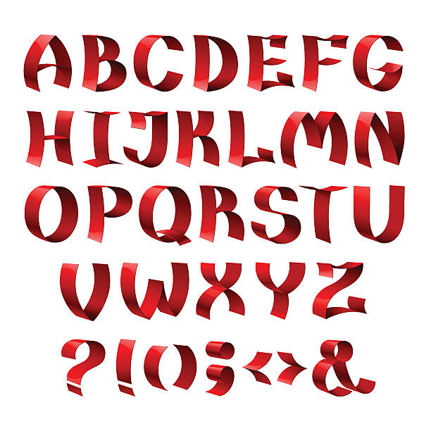 istock Set of isolated red color shiny ribbon font alphabet letters 496405352