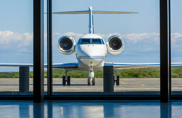 Private Corporate Jet Airplane at an Airport stock photo