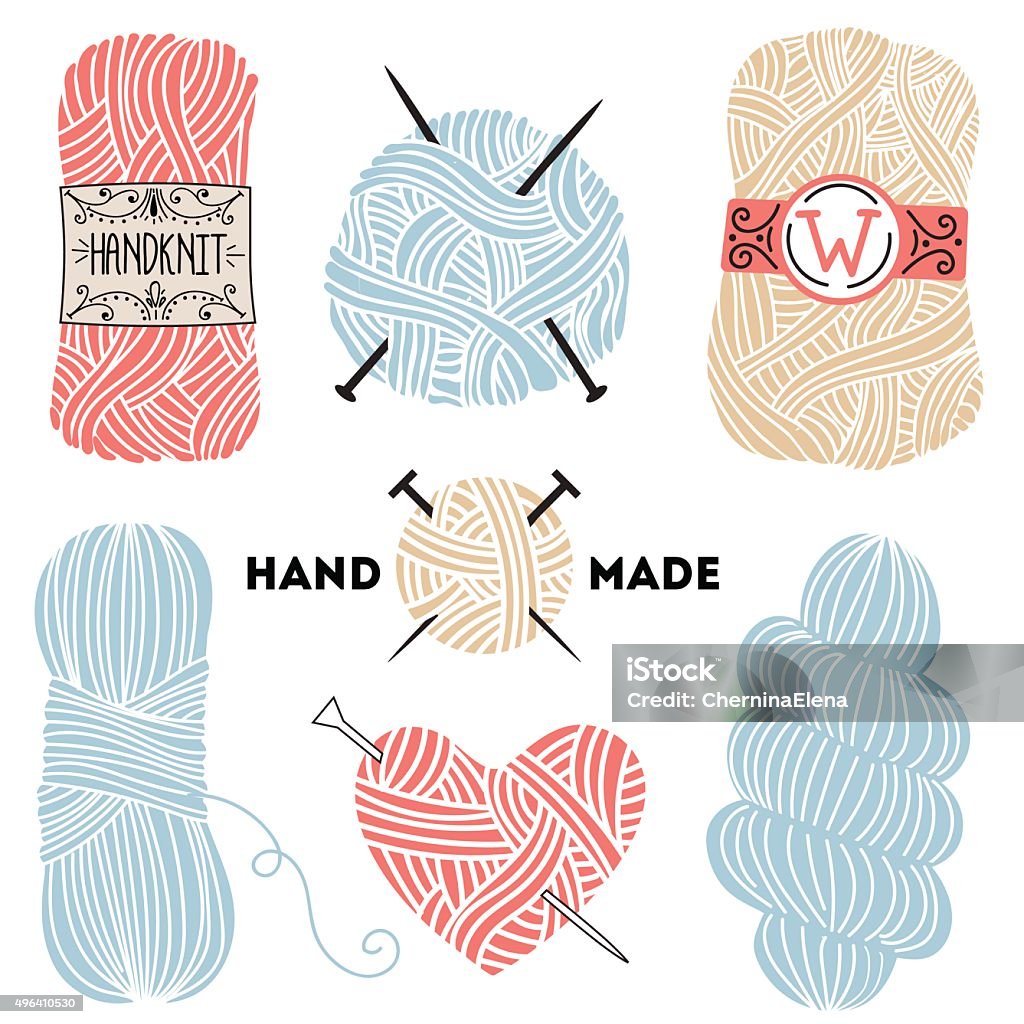 knitting collection Collection of hand drawn balls of yarn for knitting Knitting stock vector