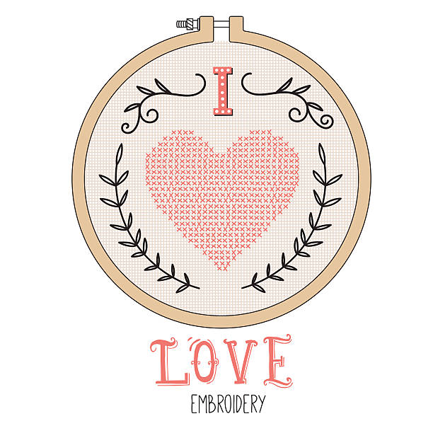 istock Embroidered red heart and wreath on tambour. 496410616