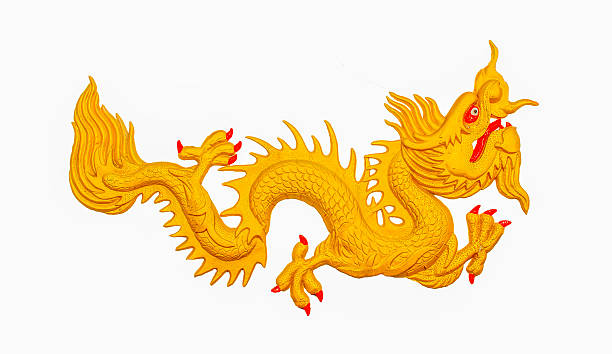 istock Golden dragon statue on white background 496413746