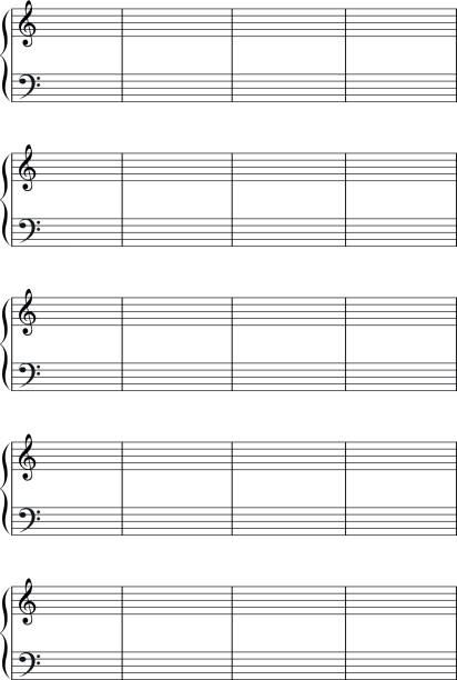 музыка примечание каркасная с treble и bass clefs a4 листок - music sheet music treble clef musical staff stock illustrations