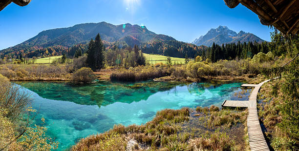 lago zelenci na eslovénia. - river sava imagens e fotografias de stock