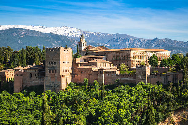 blick auf die berühmte alhambra in granada, spanien. - granada spanien stock-fotos und bilder