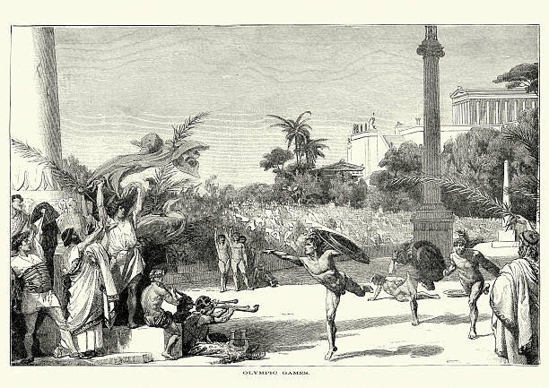 Ancient Olympic Games Vintage engraving of the Ancient Olympic Games. The Olympic Games were a series of athletic competitions among representatives of city-states and one of the Panhellenic Games of Ancient Greece. ancient greece stock illustrations