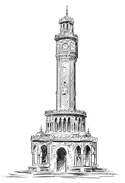 ilustrações, clipart, desenhos animados e ícones de izmir torre do relógio de - izmir