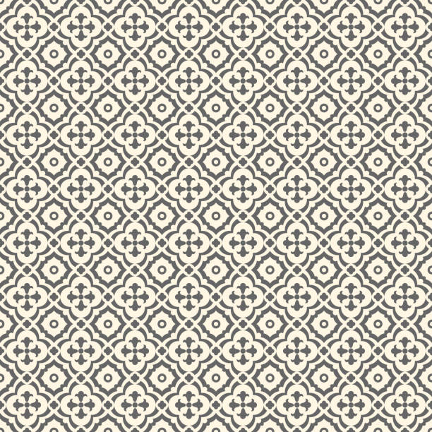 Retro Floor Tiles patern Floor tiles - seamless vintage pattern with quatrefoils. Seamless vector background. Plain colors - easy to recolor. victorian era stock illustrations