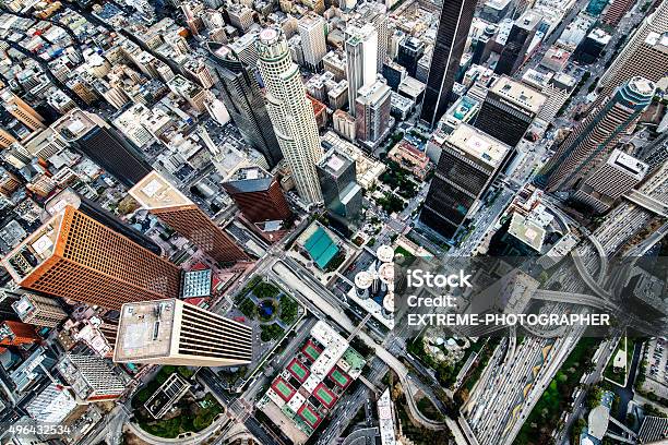 Los Angeles Streets View From The Sky Stock Photo - Download Image Now - High Angle View, City Of Los Angeles, Aerial View