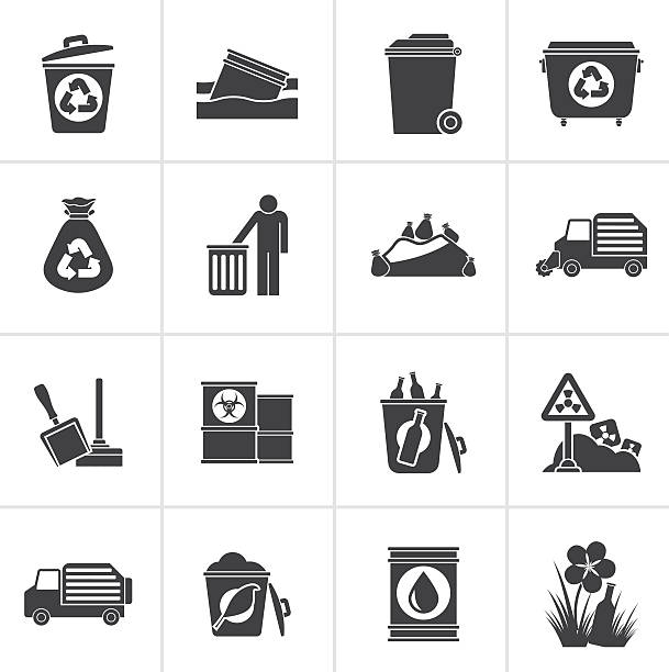 Black Garbage and rubbish icons Black Garbage and rubbish icons - vector icon set hazardous waste symbol stock illustrations