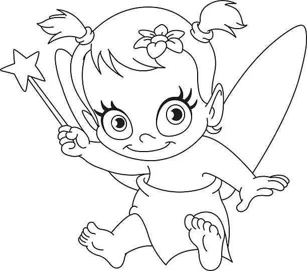 Vector illustration of Outlined baby fairy