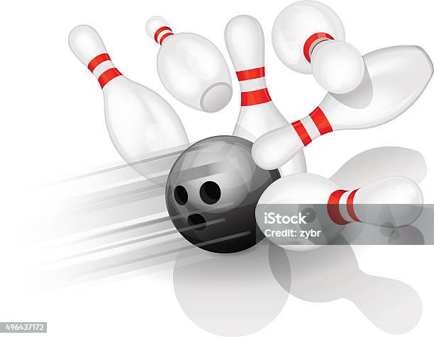 Bowling Ball Crashing Into The Pins Stock Illustration - Download Image Now - Activity, Art, Art And Craft
