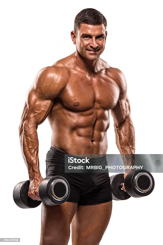 Exercise With Weights Muscular Men Exercise With Weights  2015 Stock Photo