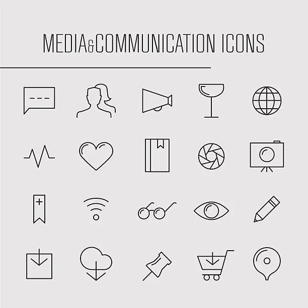 Vector illustration of Media and communication thin line icons