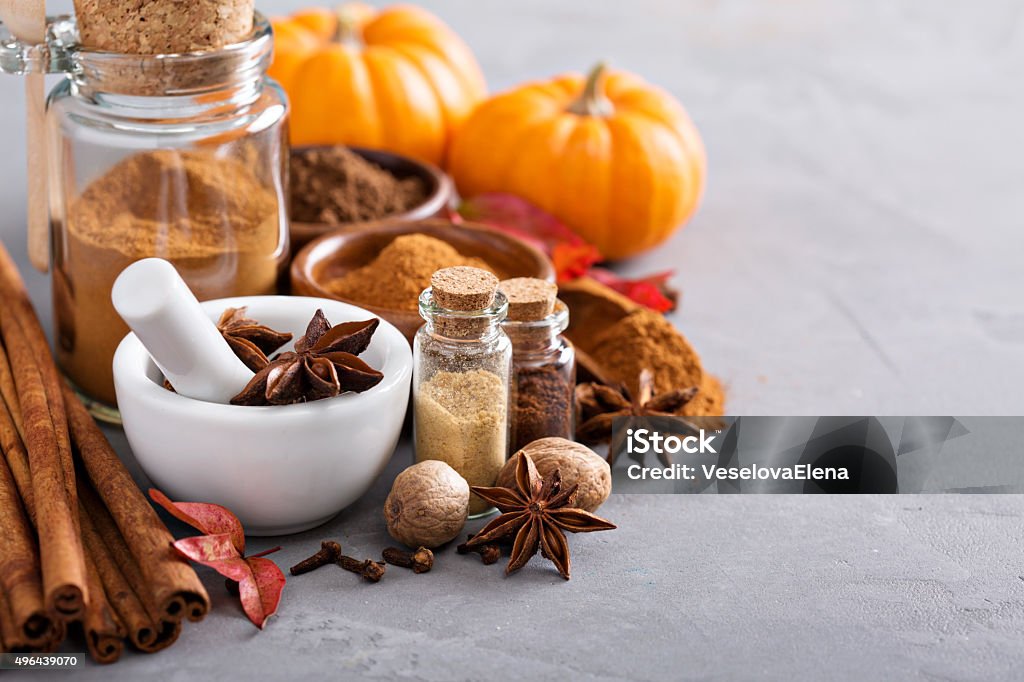 Homemade mix of spices in a jar Homemade pumpkin pie spice in a glass jar Spice Stock Photo