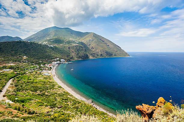 Filicudi island seashore on a hot summer day. Filicudi island panorama, Aeolian islands, Italy. filicudi stock pictures, royalty-free photos & images