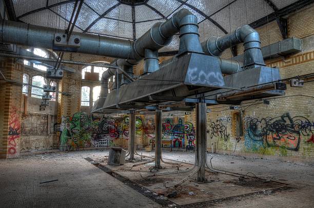 Dirty urban grunge old abandonned factory graffiti in Montreal Canada