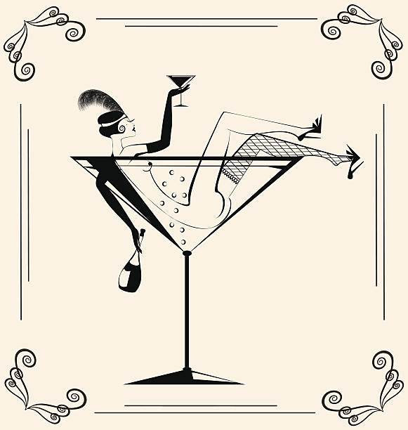 retro trinkt mädchen im glas - cabaret stock-grafiken, -clipart, -cartoons und -symbole