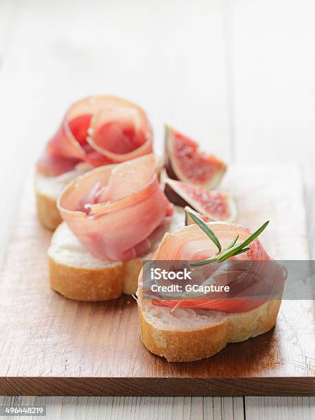 Canapes With Spanish Jamon Stock Photo - Download Image Now - Appetizer, Breakfast, Brown