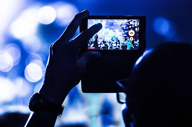 Photo of concert mobile bokeh blue unrecognizable people human live video photo