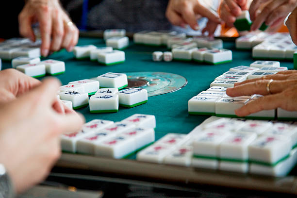 People Playing Mahjong stock photo