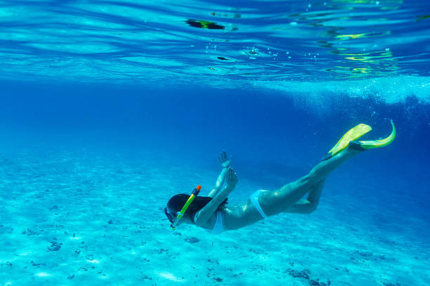 istock Woman with mask snorkeling 496473761
