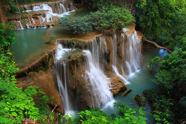 Huay Mae Khamin Waterfall in Kanchanaburi Thailand stock photo