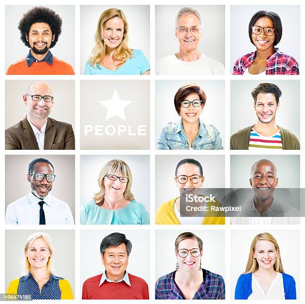 Portrait Of Multiethnic Colourful Cheerful People Stock Photo - Download Image Now - Adult, Human Face, Mature Adult