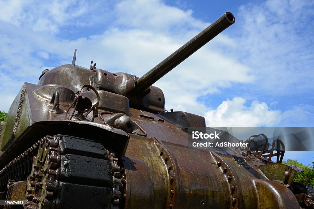 Vintage WW2 Tank A vintage military tank that survived the D-Day battle in Normandy France. Armored Tank Stock Photo