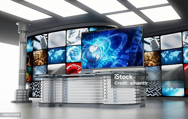 Tv Studio Stock Photo - Download Image Now - Press Room, Backgrounds, Video Wall