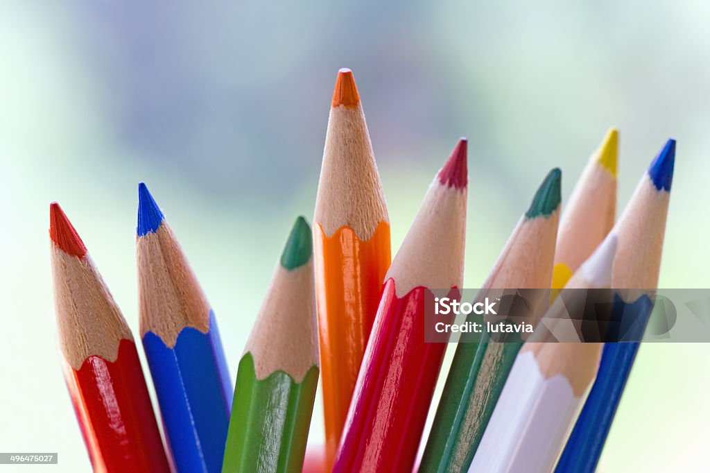 writing tools colored pencils,  close-up  Art Stock Photo