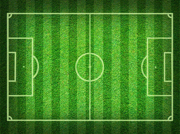 istock Real green grass soccer field background 496475887