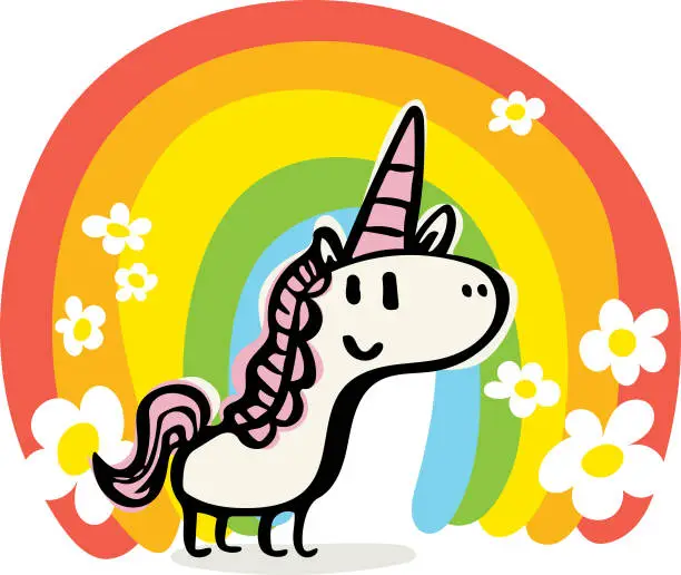 Vector illustration of Happy Unicorn Doodle