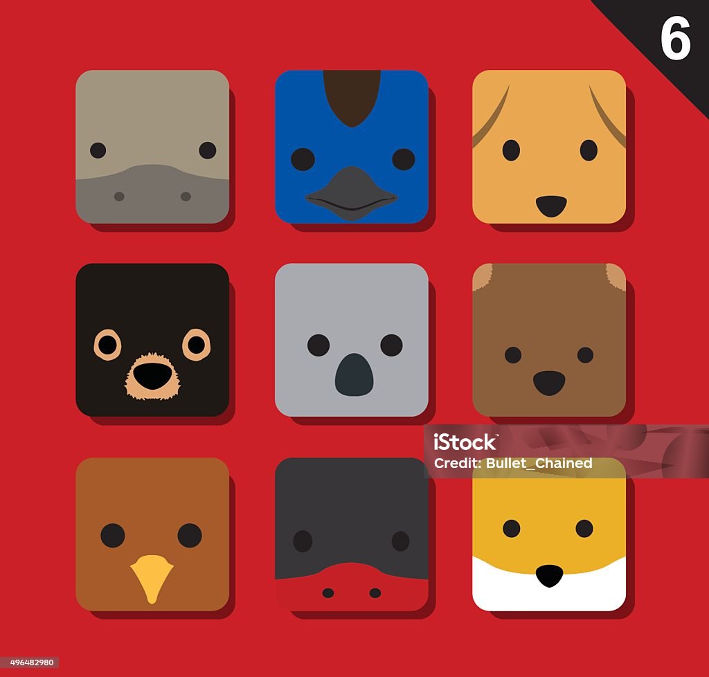 Flat Big Animal Faces Application Icon Cartoon Vector Set 6 Animal Icons EPS10 File Format 2015 stock vector