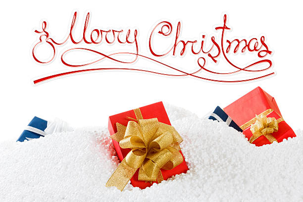 istock Merry christmas concept with gift boxes on the snow 496483676