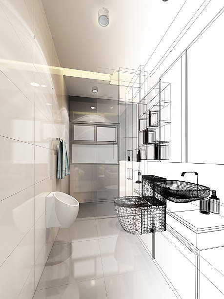 istock abstract sketch design of interior bathroom 496485330