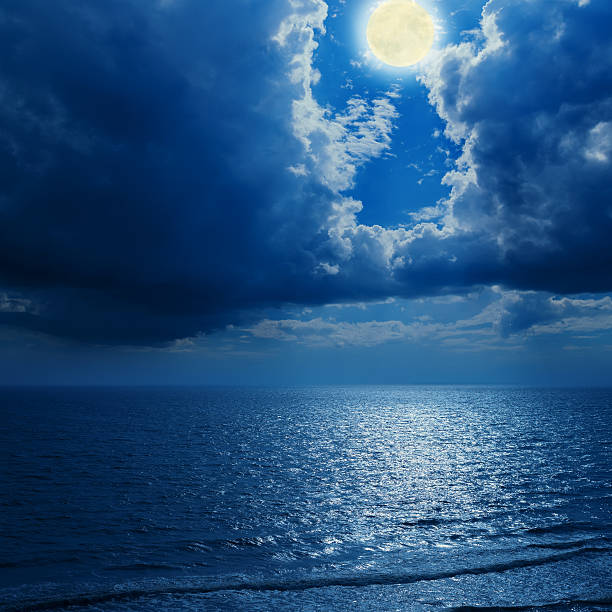 full moon in dramatic clouds and sea full moon in dramatic clouds and sea fantasy moonlight beach stock pictures, royalty-free photos & images