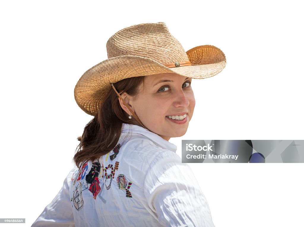 Girl in monument valley Young woman wearing straw hat in Monumet Valley 2015 Stock Photo