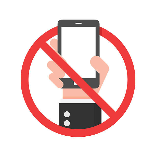 사용 금지 휴대폰 팻말. - mobile phone telephone exclusion forbidden stock illustrations