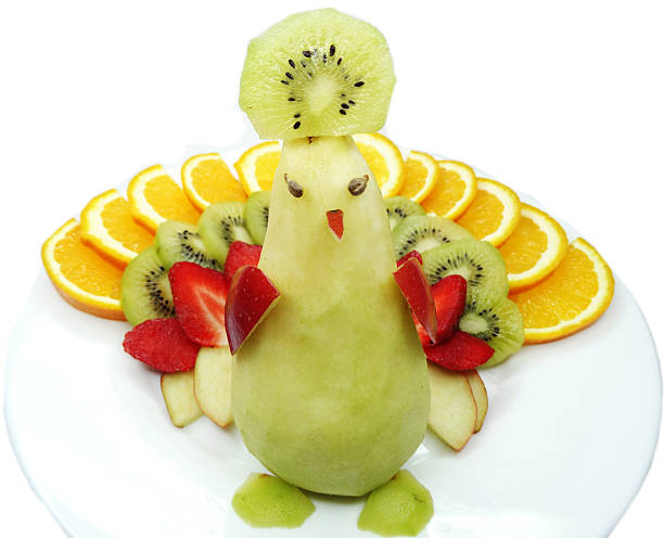 creative fruit child dessert peacock bird form