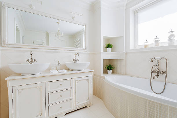 istock Elegant bathroom with white fittings 496488366