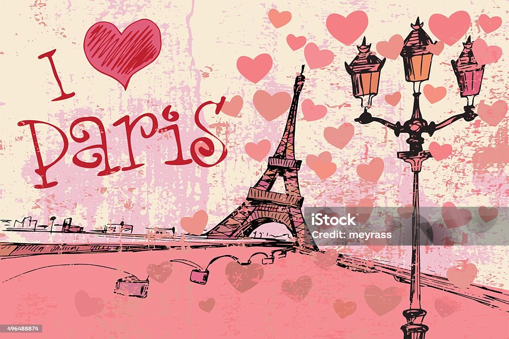 Paris Grunge Background With Eiffel Tower Stock Illustration - Download  Image Now - Paris - France, Backgrounds, Street Light - iStock