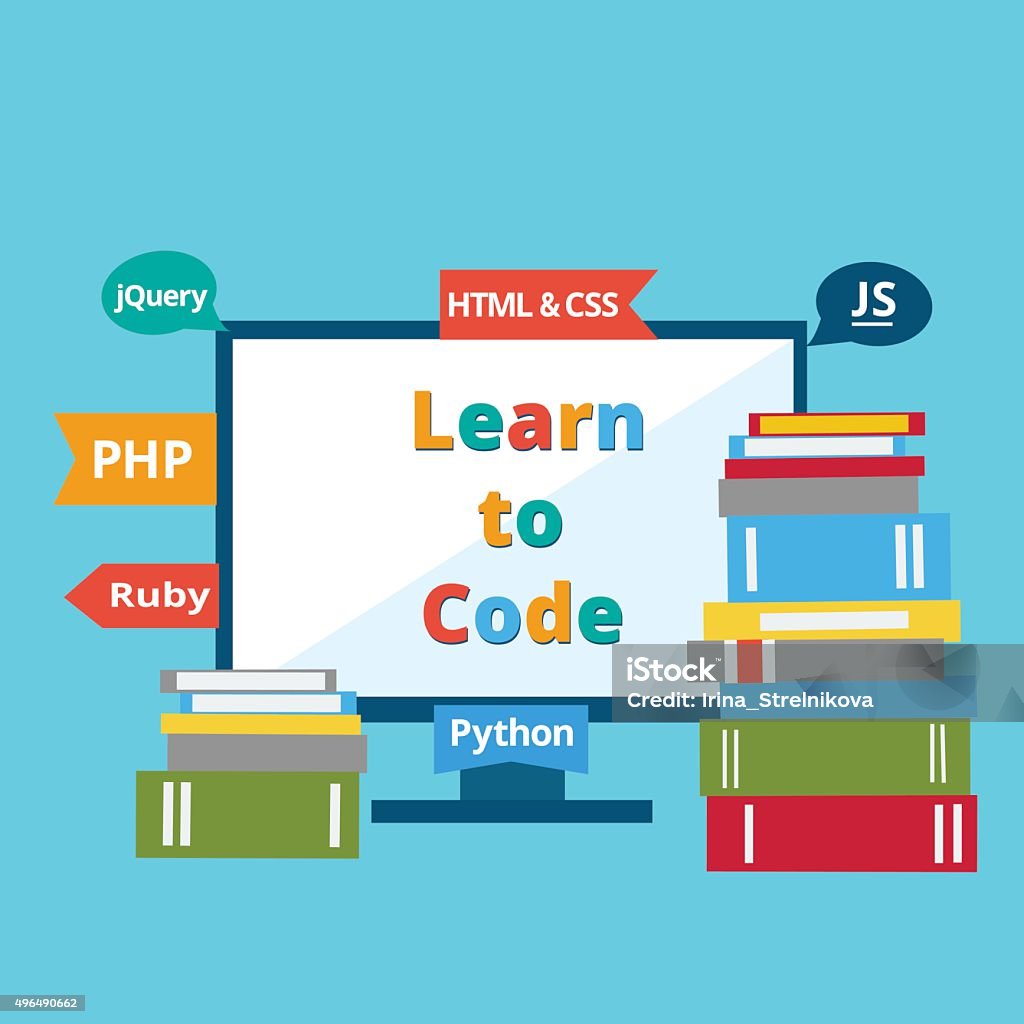 I Learn Code Learn To Code Stock Illustration - Download Image Now - 2015, Book ...