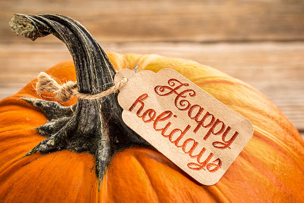 istock Happy holidays price tag on pumpkin 496491346