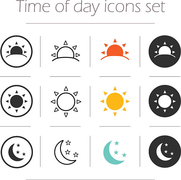 ilustraciones, imágenes clip art, dibujos animados e iconos de stock de momento del día conjunto de iconos simple - luna