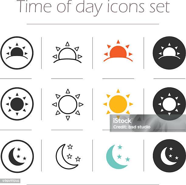 Ilustración de Momento Del Día Conjunto De Iconos Simple y más Vectores Libres de Derechos de Noche - Noche, Sol, Día