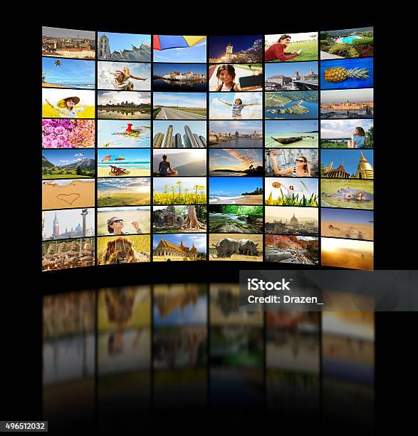Set Of Travel Nature And Lifestyle Images In Media Concept Stock Photo - Download Image Now